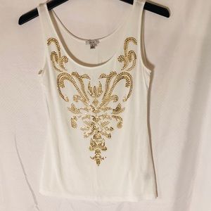 White Sleeveless Top with Gold Studs